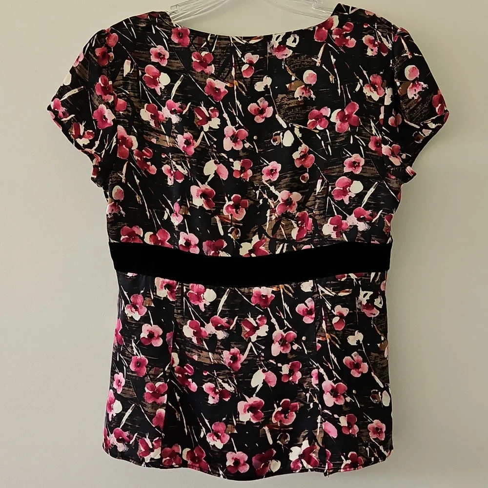 Ann Taylor Silk Wrap Floral Blouse Velvet Y2K‎ Fairy Whimsigoth Size 4